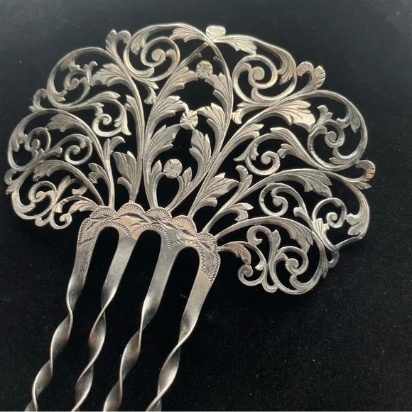 sterling Hair Comb Peinetta Mantilla Tango Flamenco Accessory Filigree - Picture 4 of 16